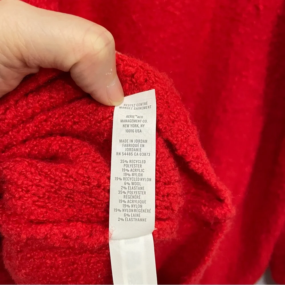 Aerie Offline Red Wool Blend Textured Turtleneck Sweater Size L